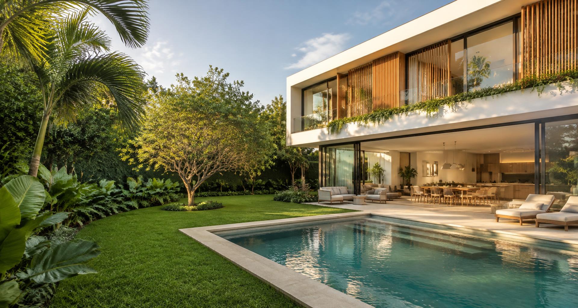 Residência contemporânea com piscina e jardim — imagem ilustrativa
